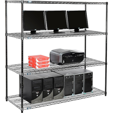 Nexel 4-Shelf Wire Computer LAN Workstation, 60inW x 24inD x 63inH, Black 695415BK